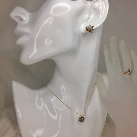 10k Diamond Ring/Earrings/Pendant Snowflake Set - Sz 5.5 - Great Winter Gift! - Picture 5 of 16